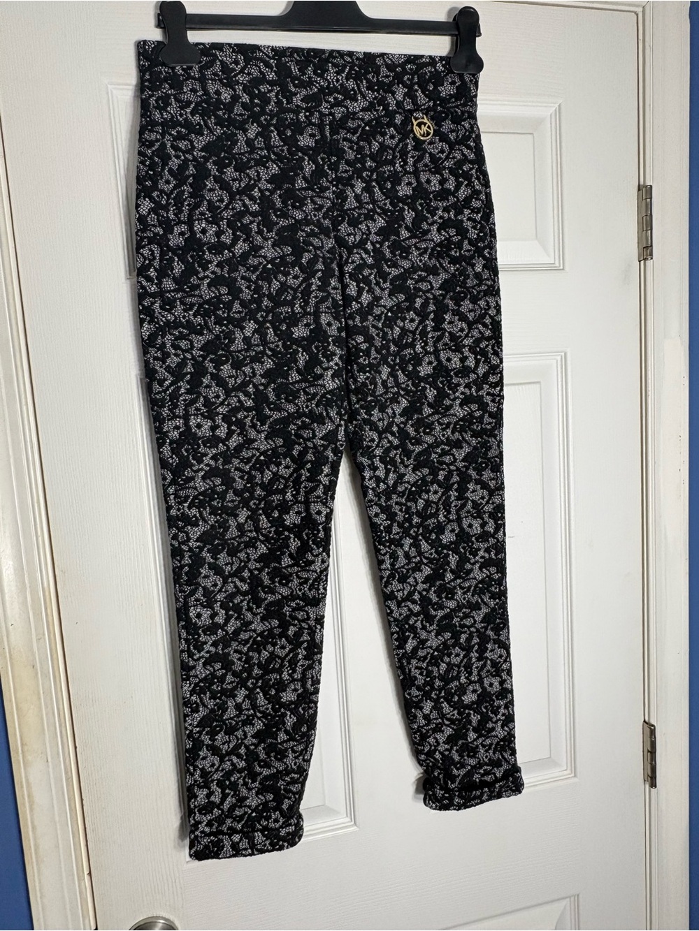 Michael Kors Black & Gray Printed Jogger Pants with Gold MK Accent